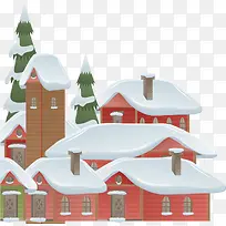 冬季红色城镇房屋