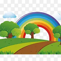 彩色彩虹山路树木素材