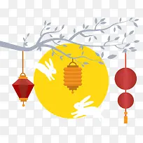中秋节唯美月亮玉兔灯笼