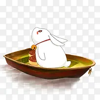 手绘坐在小船里面的兔子
