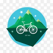 卡通绿色山峰与自行车