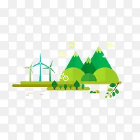 青山绿水手绘免抠图