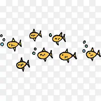 黄色手绘可爱鱼群