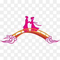 彩色牛郎织女鹊桥相会图案