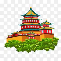 卡通中国阁楼寺庙