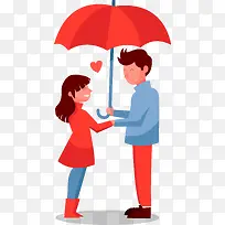 雨天撑伞的甜蜜情侣
