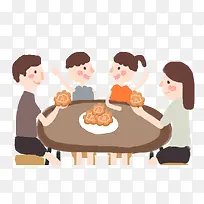 中秋节卡通手绘一家人团圆饭