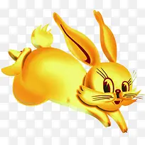 黄色质感的奔跑的金色兔子