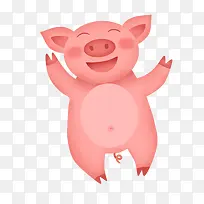 手绘插画开心的小猪