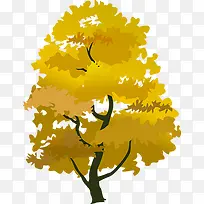 手绘黄色秋天的大树