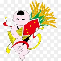 抱着麦穗的小男孩