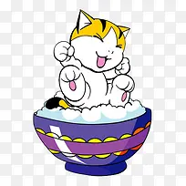 卡通小猫和米饭