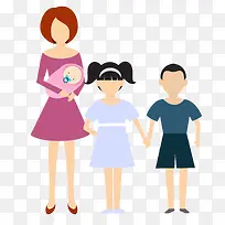 妈妈和三个孩子卡通图