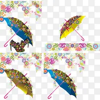 潮流雨伞花纹背景矢量素材