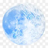 蓝色中国风复古花纹月亮