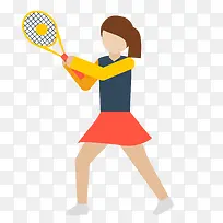 卡通打网球的女性人物