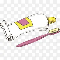 紫色牙刷和白色牙膏管卡通