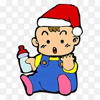 带圣诞帽小孩拿着奶瓶