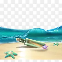 手绘海浪沙滩