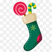 绿色圣诞袜中的棒棒糖