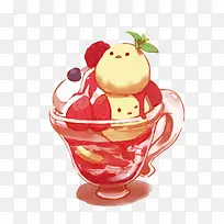 矢量草莓冰淇淋杯