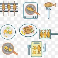 美食节卡通烤鱼矢量手绘