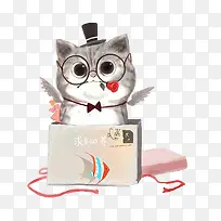 卡通图片可爱 戴眼镜的小猫