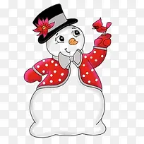 卡通雪人冬日棉袄小鸟