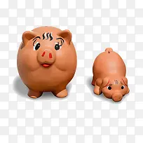 两只陶瓷的猪公仔