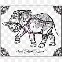 大象复古花纹图案