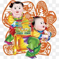 拉着金银珠宝的福娃贴画