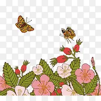 矢量卡通花朵和蝴蝶