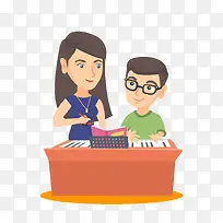 卡通教师音乐课上教导学生
