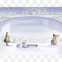 卡通人物雪景