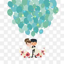 手绘浪漫蓝色气球婚礼装饰图案