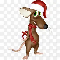 卡通圣诞害羞送礼物老鼠