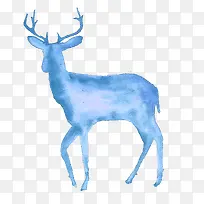 蓝色水彩驯鹿剪影