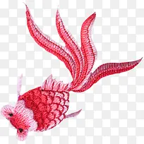 红色金鱼刺绣