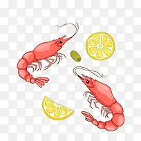 手绘小龙虾和柠檬素材