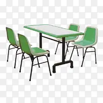 四人白绿色快餐桌椅实物图