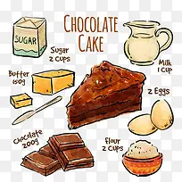 巧克力蛋糕水彩手绘原料图