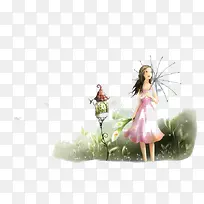 打伞的小女孩