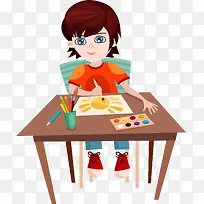 坐在桌子上画画的男孩