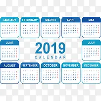 蓝色的2019年日历