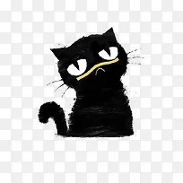 黑色水彩风景猫咪