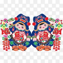 矢量年画娃娃剪纸素材