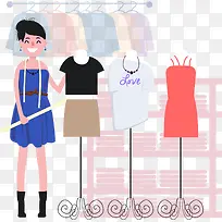 卡通时尚女性服装导购员插画设计