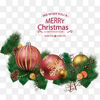 矢量手绘圣诞树装饰球松枝和松塔