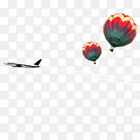 天空中的飞机与热气球