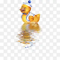 手绘水里游泳的小黄鸭